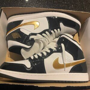 Brand New - Jordan 1 Mid Patent SE Black and Gold